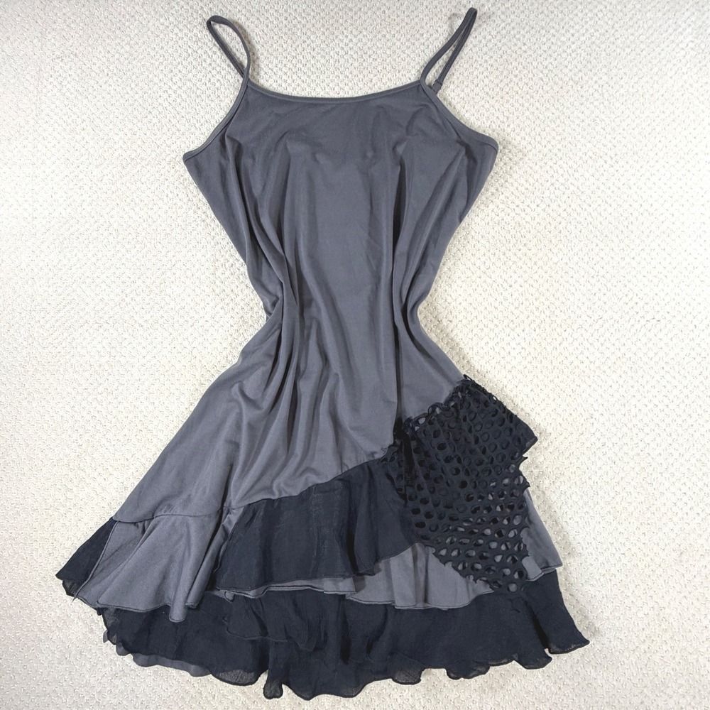 Grunge Fairy Asymmetrical Dress Womens XL Pretty Angel Gray Black Ruffle Layered